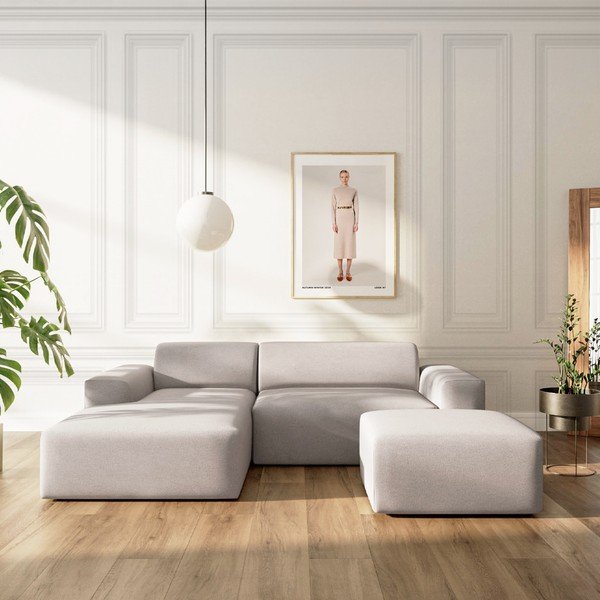 Sivá zamatová rozkladacia/s úložným priestorom rohová pohovka (ľavý roh/s leňoškou) Villet – Rodier-image-1