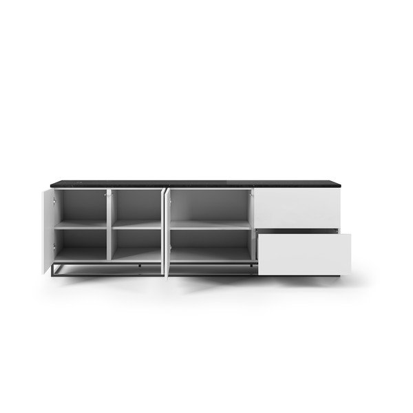 Matne biely televízny stolík s čiernou doskou v mramorovom dekore TemaHome Join, 200 × 65 cm-image-3
