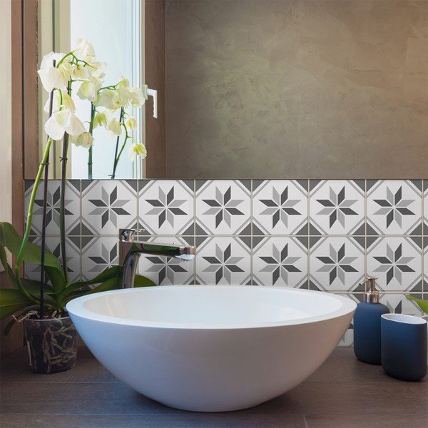 Sada 9 nástenných samolepiek Ambiance Cement Tiles Noha, 10 x 10 cm-image-1