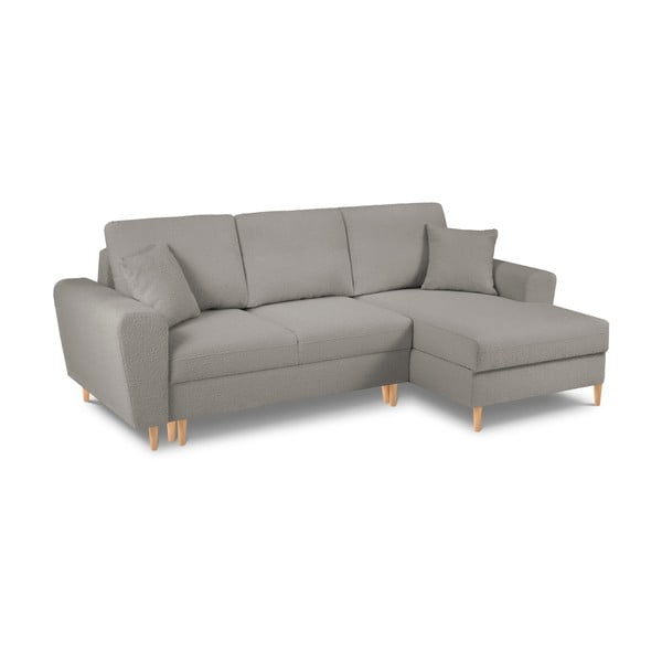 Svetlosivá rozkladacia/s úložným priestorom rohová pohovka z textílie buklé (pravý roh/s leňoškou) Kyoto – Cosmopolitan Design-image-1