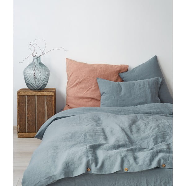 Svetlomodrá ľanová obliečka na perinu Linen Tales, 140 x 200 cm-image-1