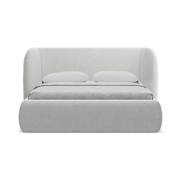 Svetlosivá čalúnená dvojlôžková posteľ s úložným priestorom s roštom 160x200 cm Hauke – Makamii-image-3