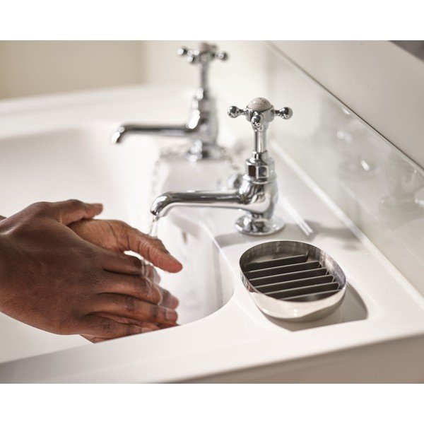 Nádobka na mydlo z nehrdzavejúcej ocele v lesklej striebornej farbe EasyStore Luxe – Joseph Joseph-image-1