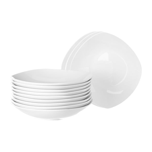 Sada 12 bielych hlbokých porcelánových tanierov Unimasa Cubic