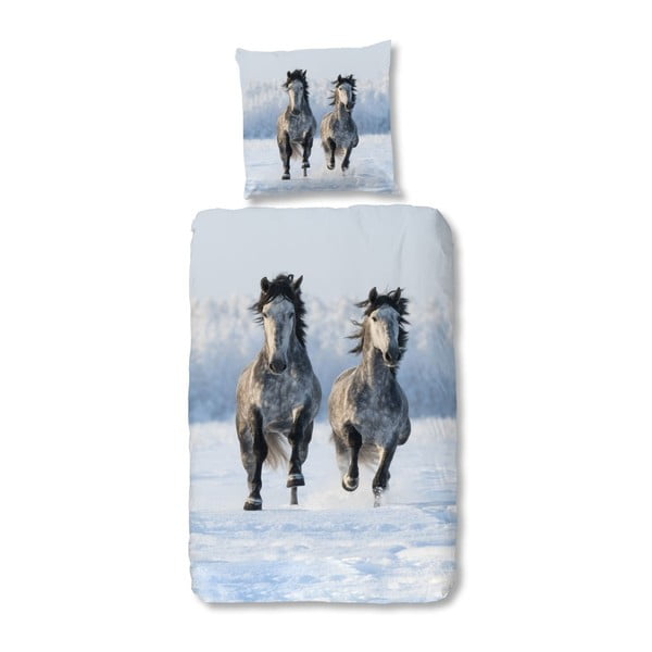 Detské bavlnené obliečky na jednolôžko Muller Textiels Snow Horses, 135 × 200 cm