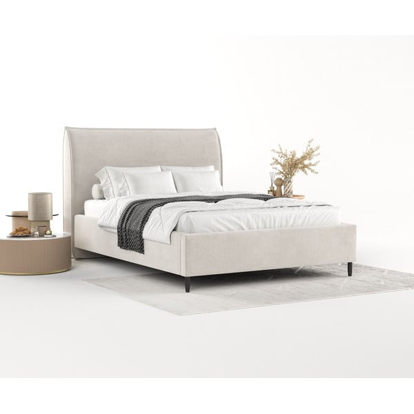 Krémová čalúnená dvojlôžková posteľ s úložným priestorom s roštom 180x200 cm Shell – Maison de Rêve-image-1