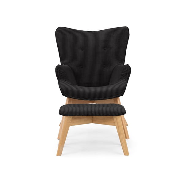 Čierne menčestrové kreslo s podnožkou Niko – Ropez-image-3