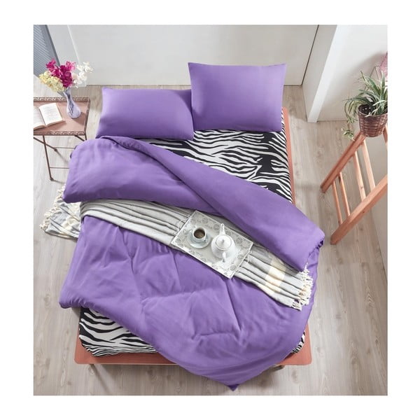 Fialové obliečky s plachtou na dvojlôžko Permento Purple, 200 × 220 cm