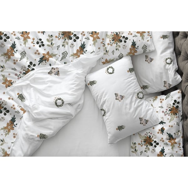 Biele obliečky na jednolôžko z bavlneného saténu 140x200 cm Festive Flowers – Butter Kings-image-1
