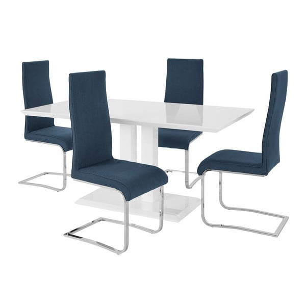 Sada jedálenského stola a 4 modrých stoličiek Støraa Mai