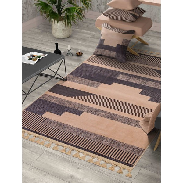 Hnedo-béžový umývateľný koberec behúň 300x100 cm - Vitaus-image-1