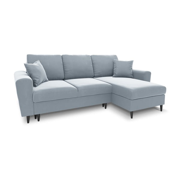 Svetlomodrá zamatová rozkladacia/s úložným priestorom rohová pohovka Kyoto – Cosmopolitan Design