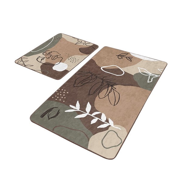 Hnedé zamatové kúpeľňové predložky v súprave 2 ks 60x100 cm Abstract Faces – Mila Home