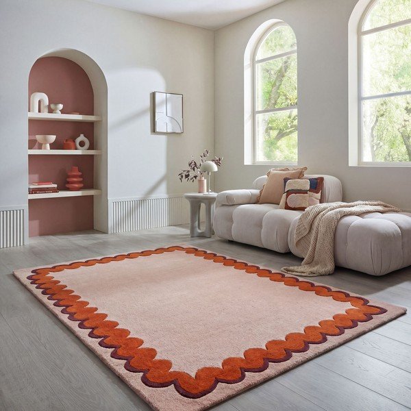 Oranžový/v prírodnej farbe ručne tkaný vlnený koberec 200x290 cm Wiggle Wool – Flair Rugs-image-1