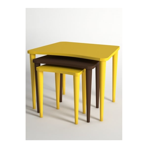 Sada 3 konferenčných stolíkov v hnedej a žltej farbe Monte Nero