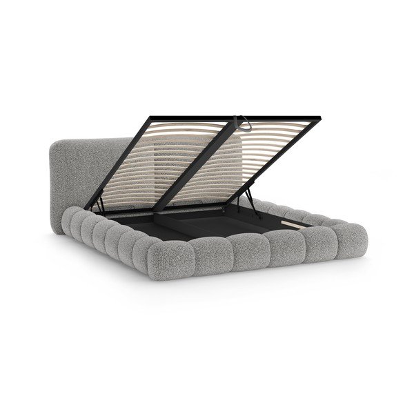 Sivá čalúnená dvojlôžková posteľ s úložným priestorom s roštom 200x200 cm Solange – Micadoni -image-2