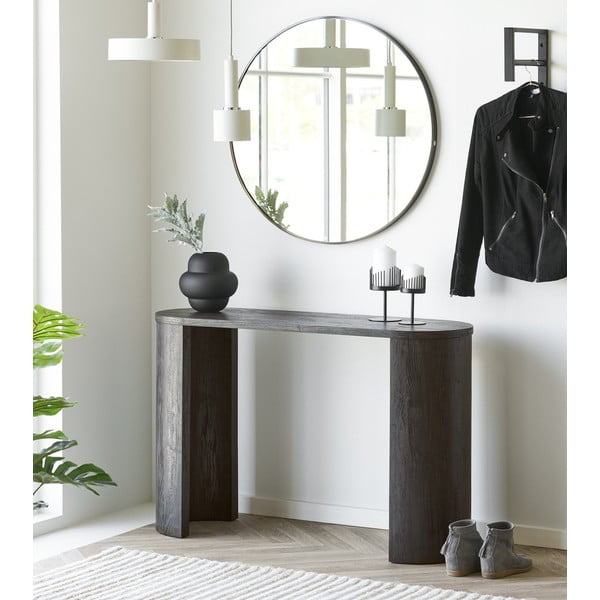 Tmavohnedý konzolový stolík v dekore duba 38x114 cm Bibione – House Nordic-image-1