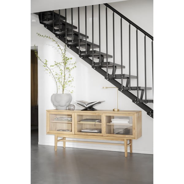 Vitrína v dekore duba s posuvnými dverami v prírodnej farbe 170x75 cm Hazelton – Rowico-image-4