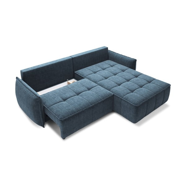 Modrá zamatová rozkladacia/s úložným priestorom rohová pohovka (pravý roh/s leňoškou) Campo – ELTAP-image-2