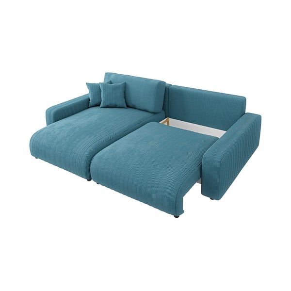 Tyrkysovomodrá menčestrová rozkladacia rohová pohovka Sara – Ropez-image-4