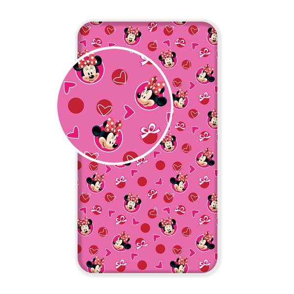 Ružová napínacia bavlnená detská plachta 90x200 cm Minnie "Hearts" – Jerry Fabrics