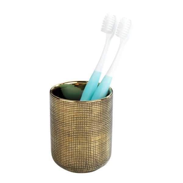 Keramický kelímok na zubné kefky v zlatej farbe Rivara – Wenko-image-2