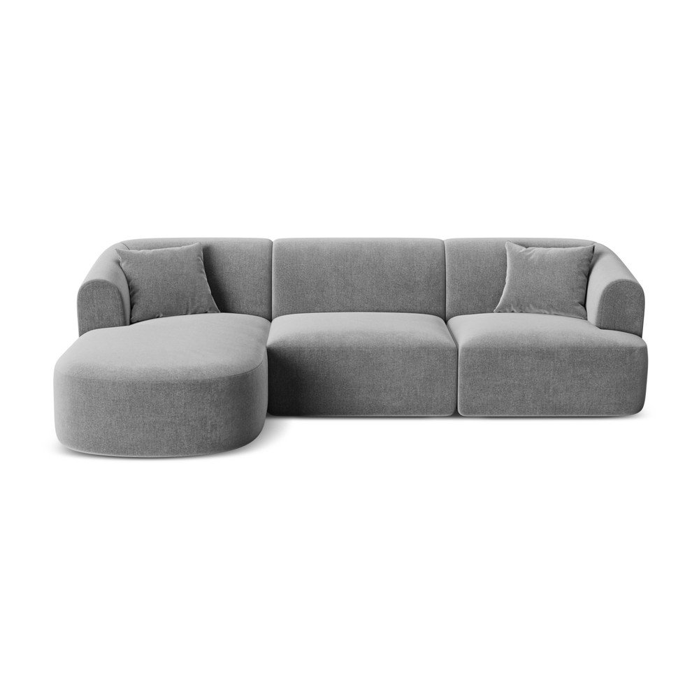 Svetlosivá zamatová rohová pohovka (ľavý roh/s leňoškou) Campi – Cosmopolitan Design