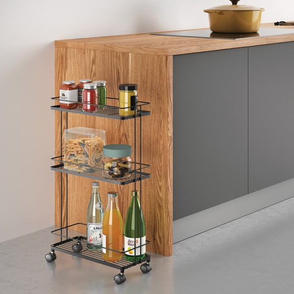 Matne čierny oceľový pojazdný regál 38x62x16 cm Lava – Metaltex-image-1