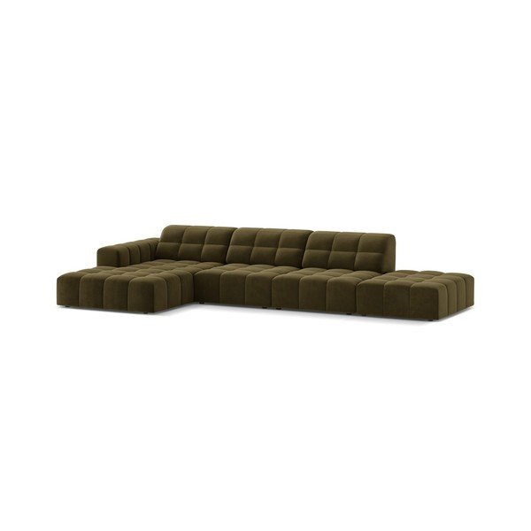 Khaki zamatová rohová pohovka (ľavý roh/s leňoškou) Chicago – Cosmopolitan Design-image-1