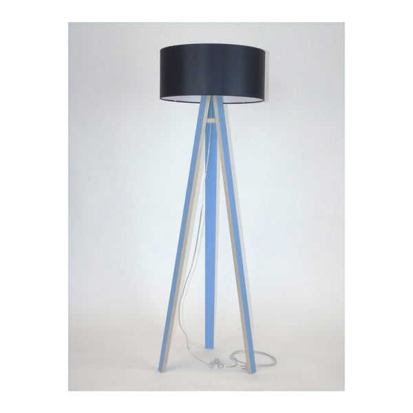 Modrá stojacia lampa s čiernym tienidlom a transparentným káblom Ragaba Wanda