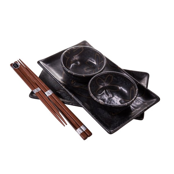 Čierny servírovací set na sushi pre 2 osoby MIJ Flower, 100 ml-image-1