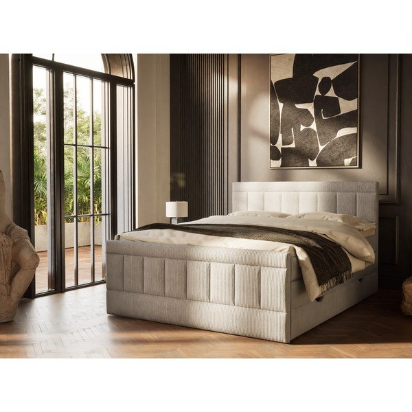 Sivá boxspring posteľ s úložným priestorom 200x200 cm Caya – Maison de Rêve-image-1