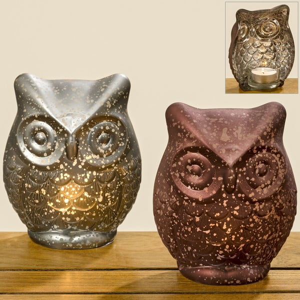 Sada 2 sklenených svietnikov Boltze Owl