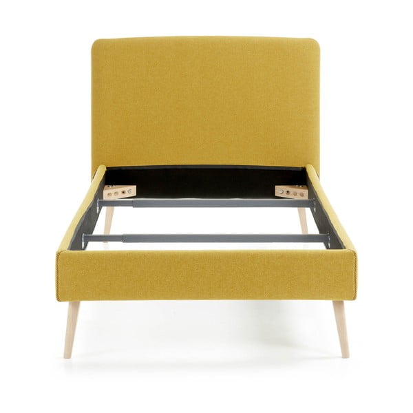 Žltá polstrovaná posteľ Kave Home Lydia, 90 x 190 cm-image-2