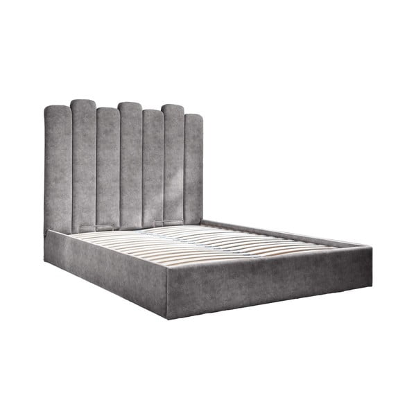 Sivá čalúnená dvojlôžková posteľ s úložným priestorom s roštom 140x200 cm Dreamy Aurora – Miuform