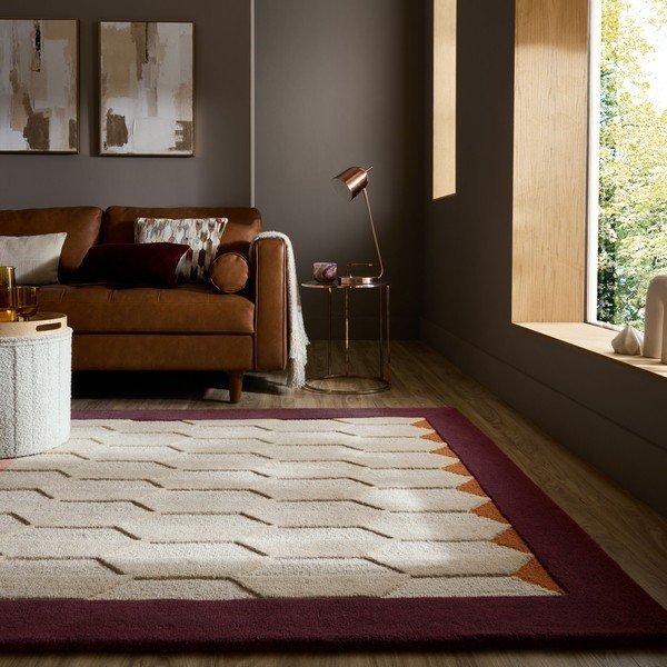 Vínovočervený/v prírodnej farbe ručne tkaný vlnený koberec 120x170 cm Apex Border Wool – Flair Rugs-image-2