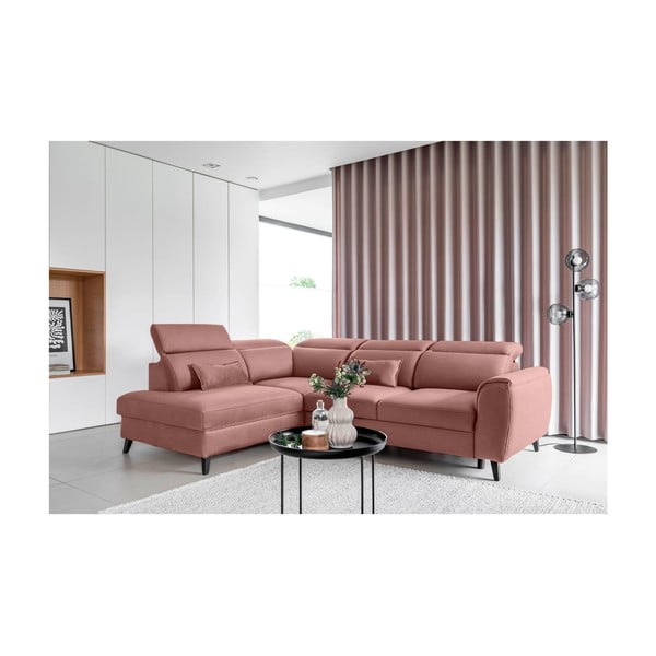 Ružová zamatová rozkladacia/s úložným priestorom rohová pohovka (ľavý roh/do L) Noble – ELTAP-image-1