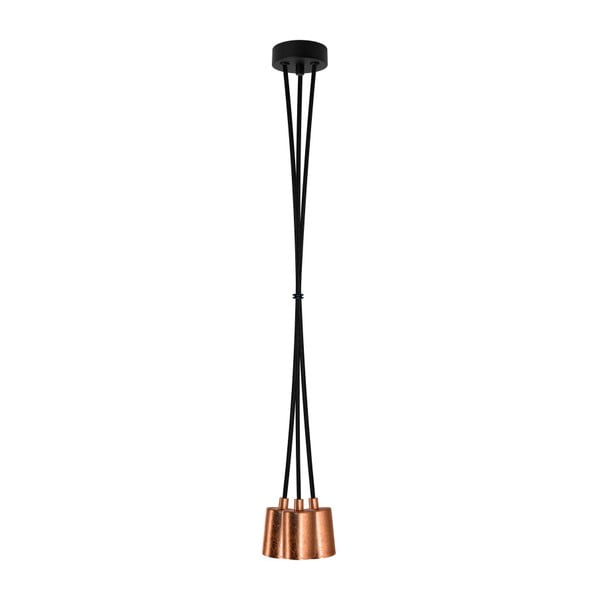 Čierne závesné svietidlo s 3 káblami a objímkami v medenej farbe Bulb Attack Cero