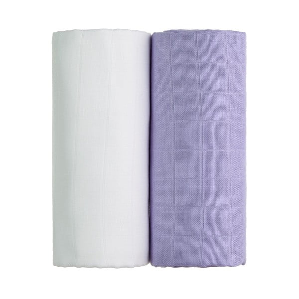 Súprava 2 bavlnených osušiek v bielej a fialovej farbe T-TOMI Tetra, 90 x 100 cm