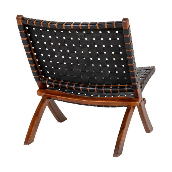 Čierne kožené kreslo s výpletom Perugia - House Nordic-image-4