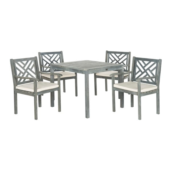 Sivý set záhradného stola a stoličiek z agátového dreva Safavieh Mendoza