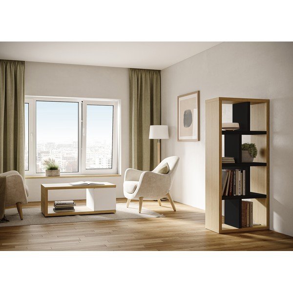 Knižnica v dekore duba v čierno-prírodnej farbe 70x159 cm Berlin – TemaHome-image-1