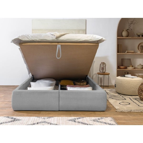 Svetlosivá čalúnená dvojlôžková posteľ s úložným priestorom s roštom 180x200 cm Jade – Bobochic Paris-image-4