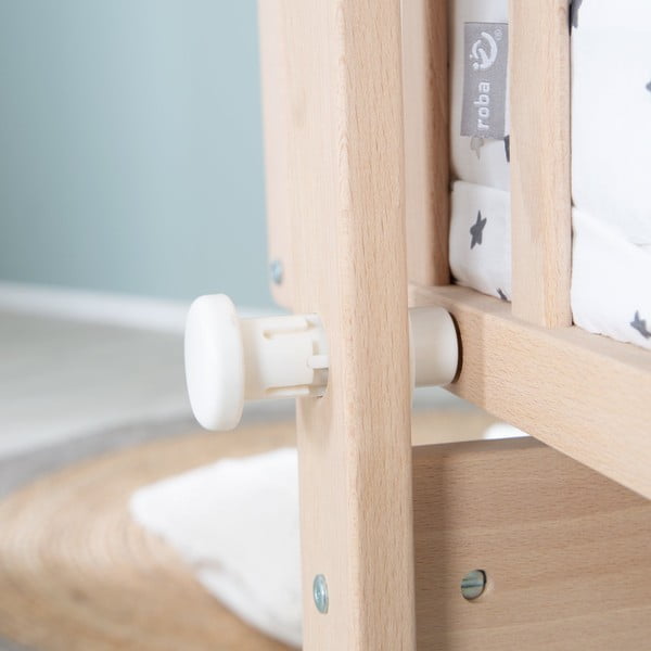 Kolíska z bukového dreva na kolieskach/s baldachýnom 40x90 cm v prírodnej farbe – Roba-image-3