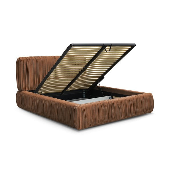 Oranžová čalúnená dvojlôžková posteľ s úložným priestorom s roštom 180x200 cm Blair – Bobochic Paris-image-3