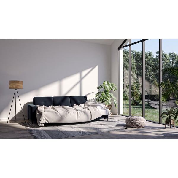 Tmavomodrá zamatová rozkladacia rohová pohovka Ghado Moor, pravý roh-image-1