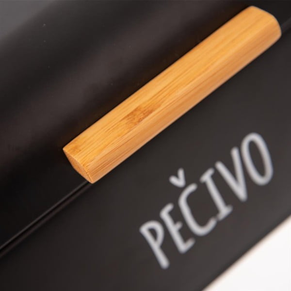 Čierna plechová dóza na pečivo s bambusovou rukoväťou Orion-image-1