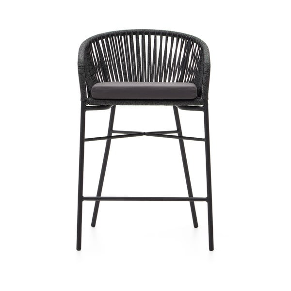 Čierna kovová/polstrovaná záhradná barová stolička Yanet – Kave Home-image-3
