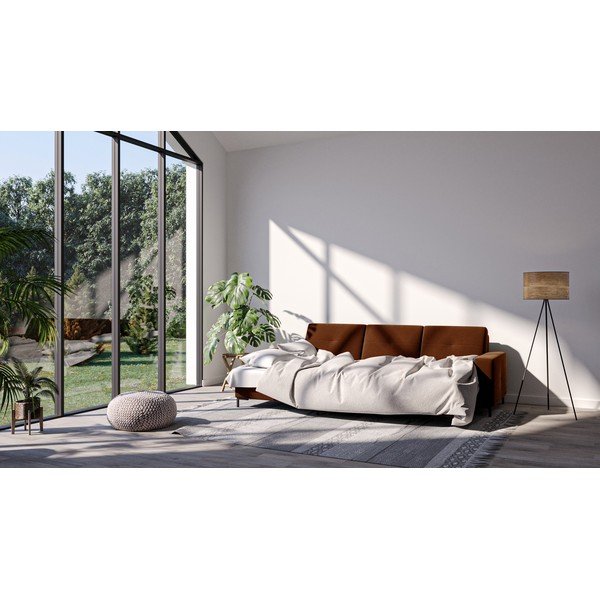 Tmavá oranžová zamatová rozkladacia rohová pohovka Ghado Moor, ľavý roh-image-1