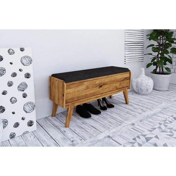 Lavica s úložným priestorom z dubového dreva so sivým sedákom Retro - The Beds-image-1